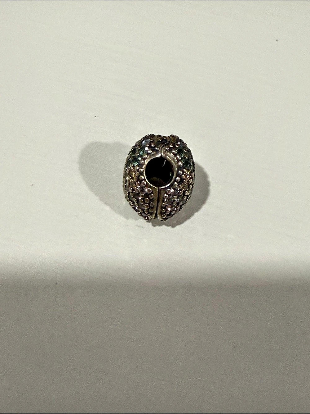 Pandora Double Lined Pavé Clip Charm Rhinestone Dome Ring in Black & Silver